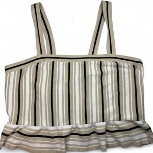 Banana Republic Striped Knit Tank Top Womens XXL Beige Cotton Ruffle Peplum Crop